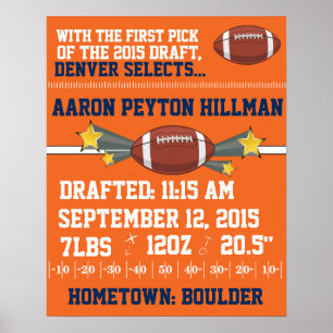 Football Birth Announcement - Orange & Blue Poster