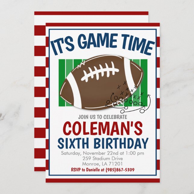 Football Birthday ANY COLOR COMBO Invitation (Front/Back)