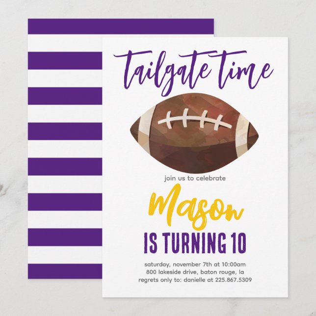 Football Birthday ANY COLOR COMBO Invite (Front/Back)