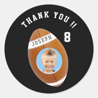 Football Birthday Custom Photo Thank You Classic Round Sticker