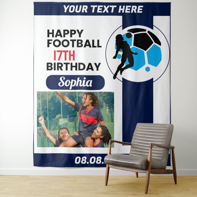 Football Birthday, Football Girl Player Backdrop Tapestry (In Situ)