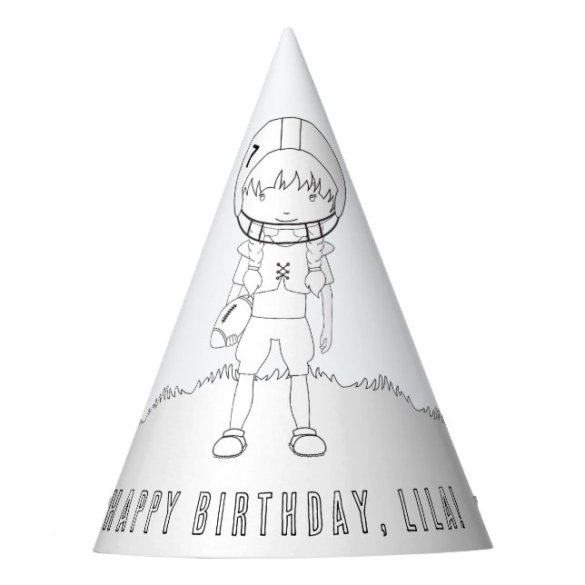 Football Birthday (Girl) -Colour Your Own Party Ha Party Hat (Front)