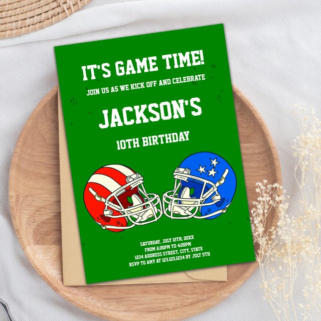 Football Birthday Invitation (Green Blue Football Birthday Invitations)