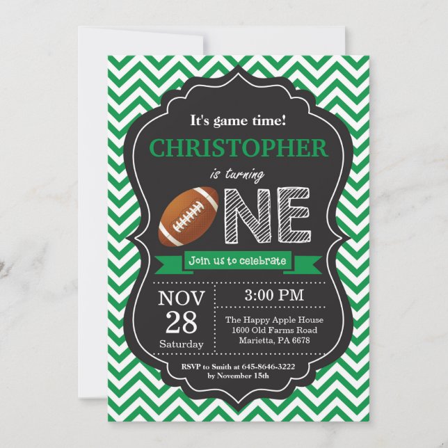 Football Birthday Invitation 1st Birthday Party (Front)