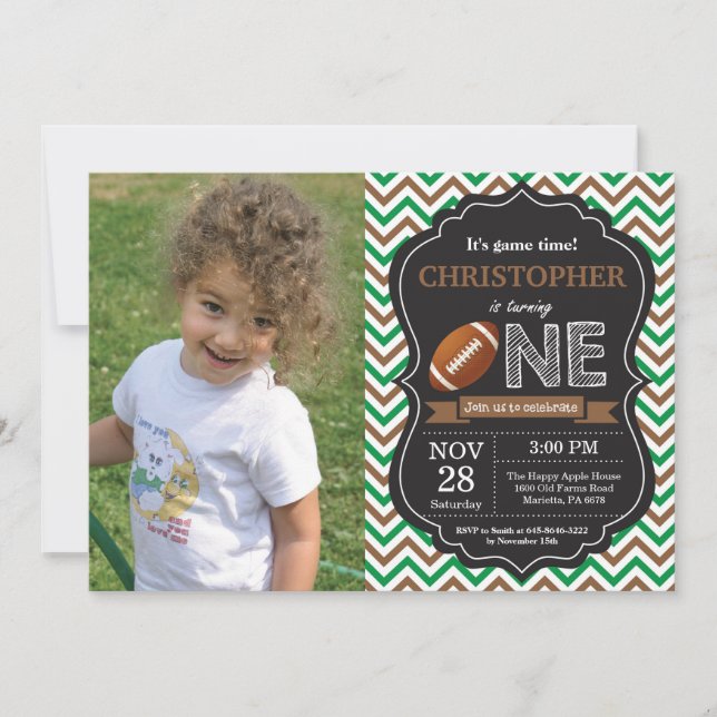 Football Birthday Invitation 1st Birthday Party (Front)
