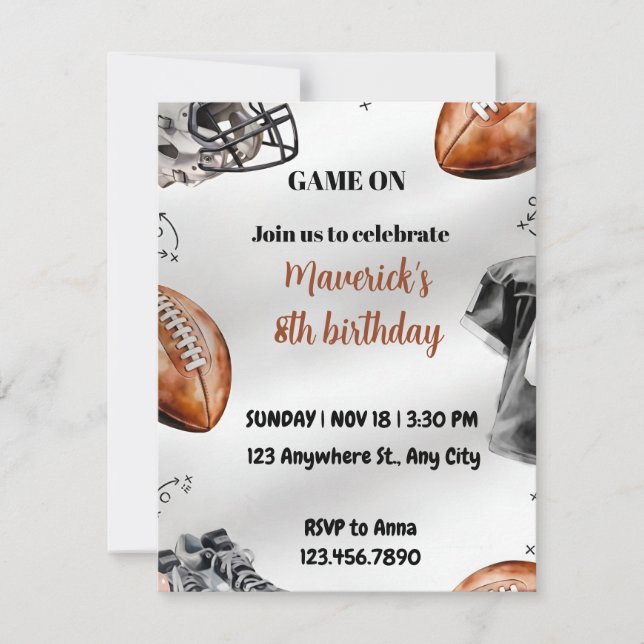Football Birthday Invitation American Sports Party (Front)