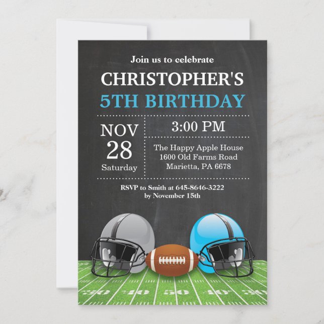 Football Birthday Invitation Birthday Party Blue (Front)