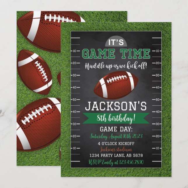 Football Birthday Invitation Black (Front/Back)