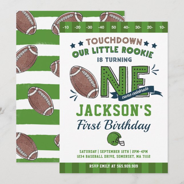 Football Birthday Invitation Football 1st Birthday (Front/Back)