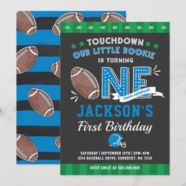 Football Birthday Invitation Football 1st Birthday (Front/Back)