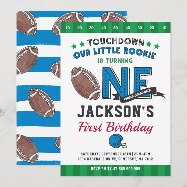 Football Birthday Invitation Football 1st Birthday (Front/Back)