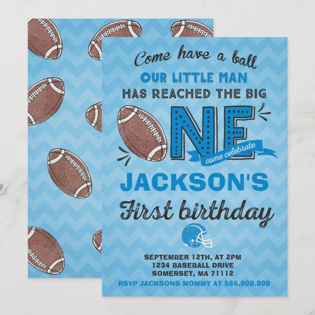 Football Birthday Invitation Football 1st Birthday (Front/Back)