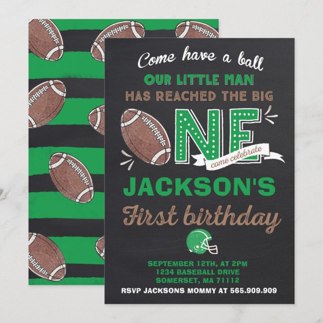 Football Birthday Invitation Football 1st Birthday (Front/Back)