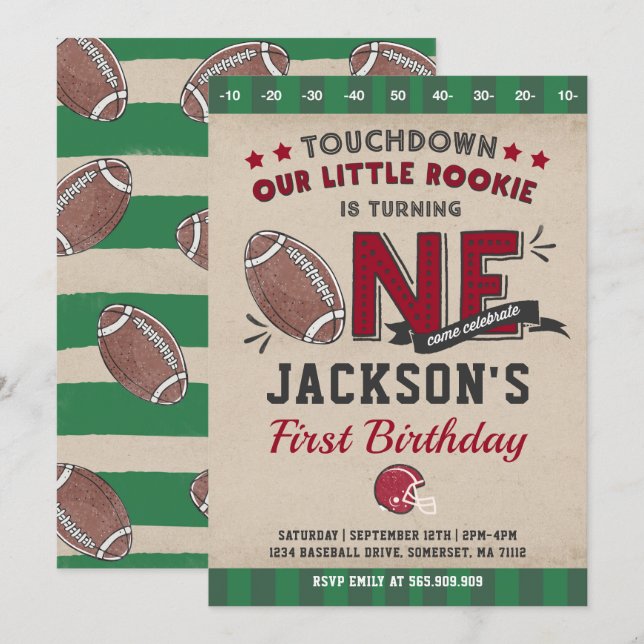 Football Birthday Invitation Football 1st Birthday (Front/Back)