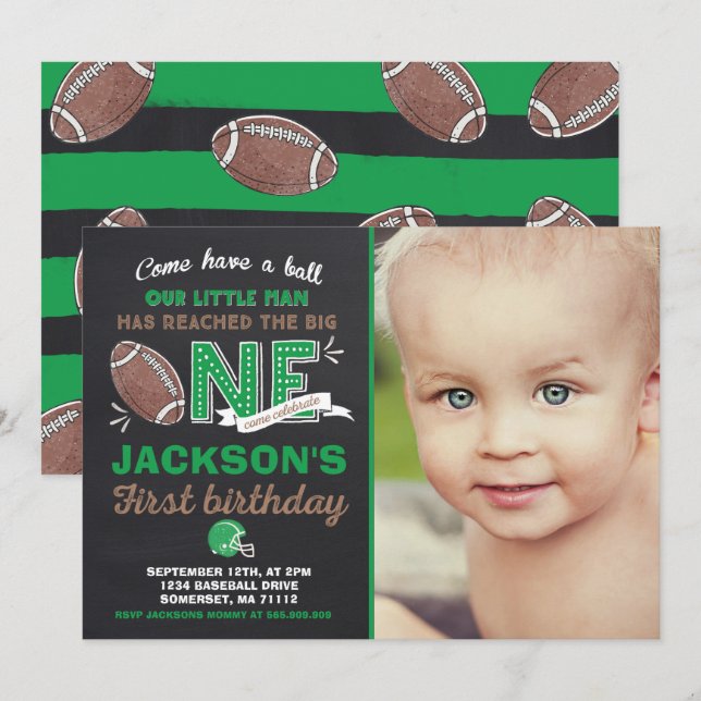 Football Birthday Invitation Football 1st Birthday (Front/Back)