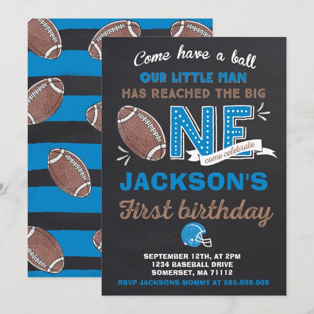 Football Birthday Invitation Football 1st Birthday (Front/Back)