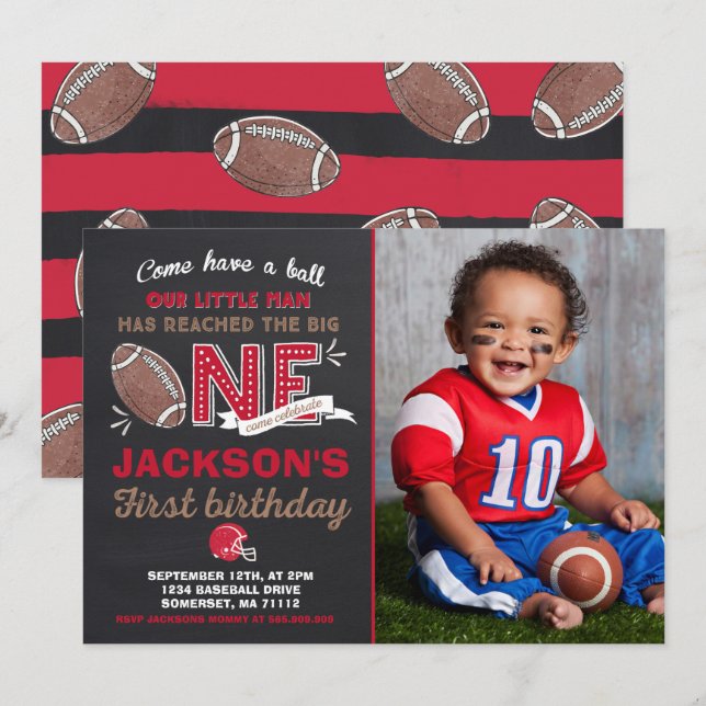 Football Birthday Invitation Football 1st Birthday (Front/Back)