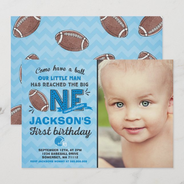 Football Birthday Invitation Football 1st Birthday (Front/Back)