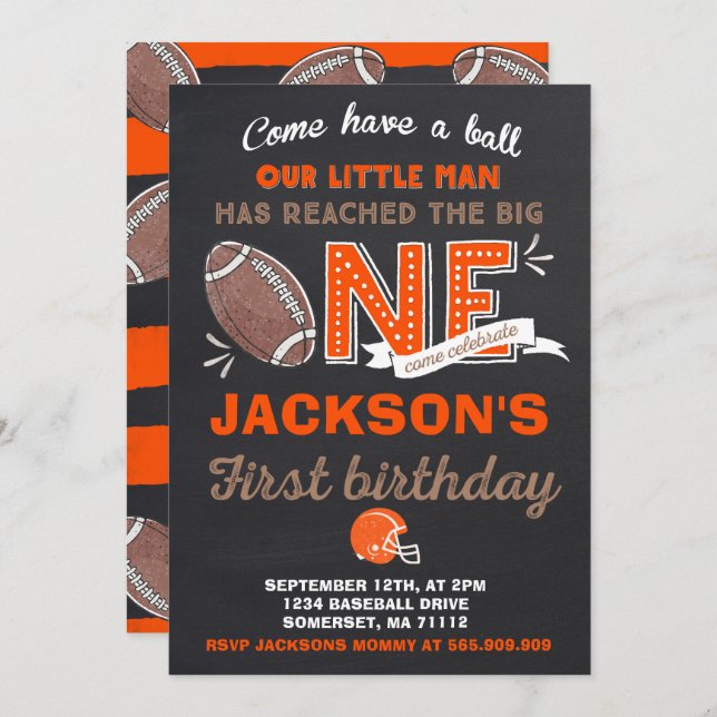 Football Birthday Invitation Football 1st Birthday (Front/Back)