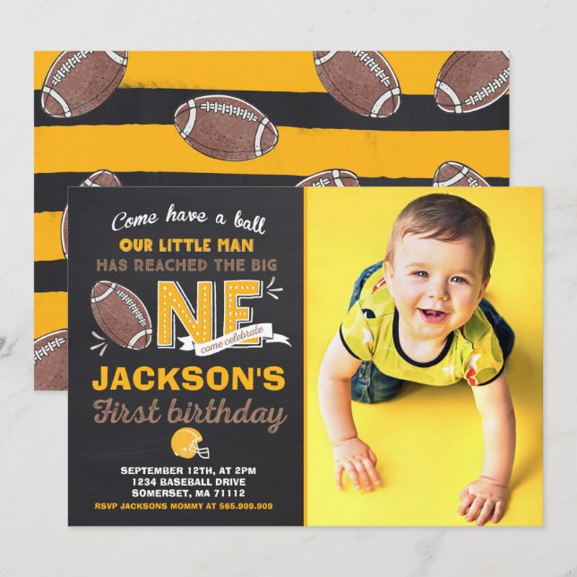 Football Birthday Invitation Football 1st Birthday (Front/Back)