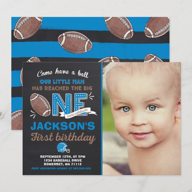 Football Birthday Invitation Football 1st Birthday (Front/Back)
