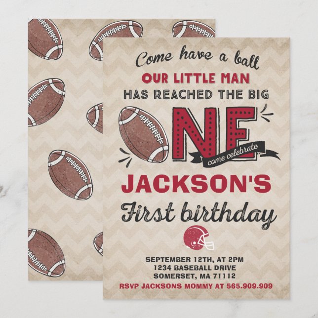 Football Birthday Invitation Football 1st Birthday (Front/Back)