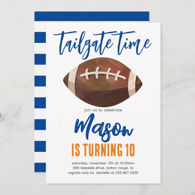 Football Birthday Invite ANY COLOR COMBO (Front/Back)