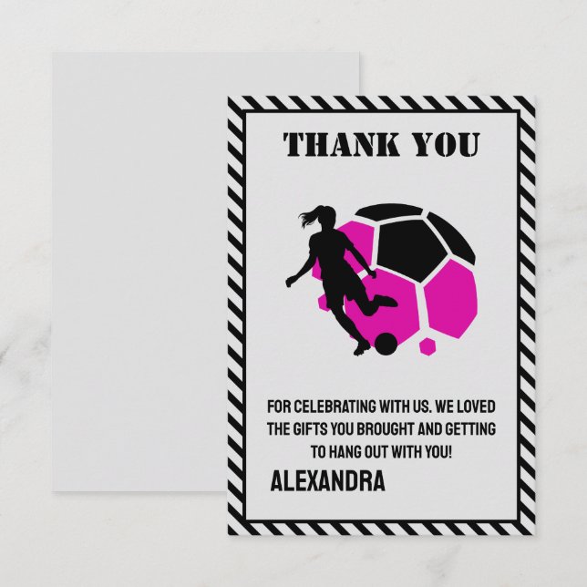 Football Birthday Party, Football Girl Player  Thank You Card (Front/Back)