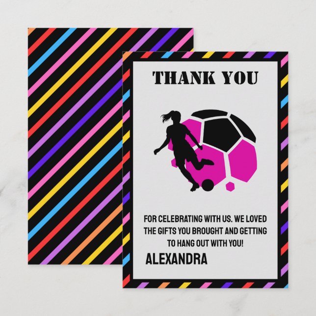 Football Birthday Party, Football Girl Player  Thank You Card (Front/Back)