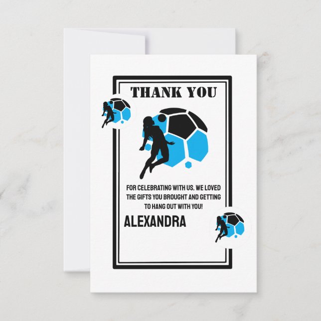 Football Birthday Party, Football Girl Player  Thank You Card (Front)