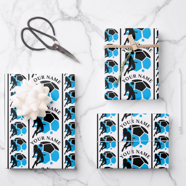 Football Birthday Party, Football Girl Player  Wrapping Paper Sheet (Front)