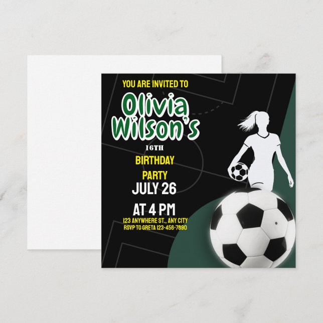 Football Birthday Party, Football Player Girl Invitation (Front/Back)