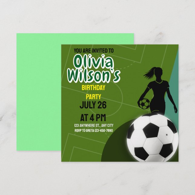 Football Birthday Party, Football Player Girl Invitation (Front/Back)