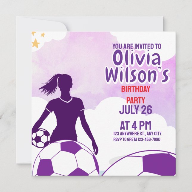 Football Birthday Party, Football Player Girl Invitation (Front)