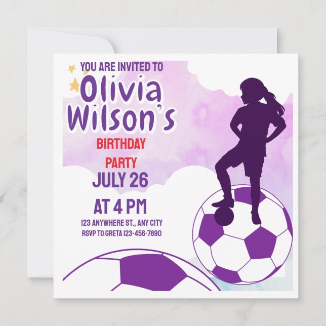 Football Birthday Party, Football Player Girl Invitation (Front)