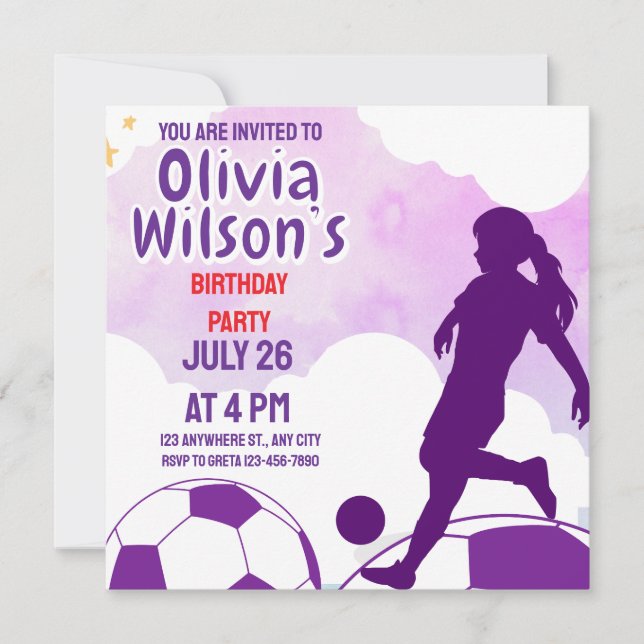 Football Birthday Party, Football Player Girl Invitation (Front)