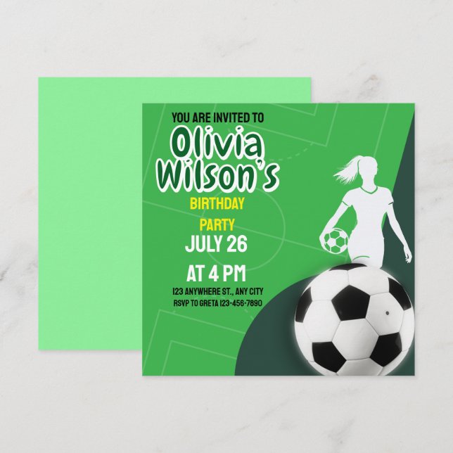 Football Birthday Party, Football Player Girl Invitation (Front/Back)