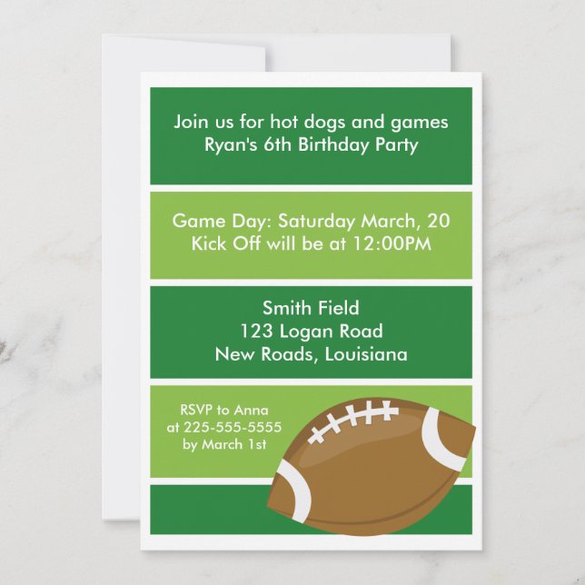 Football Birthday Party Invitation (Front)