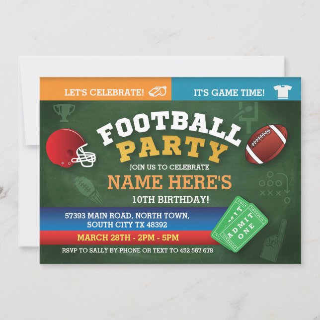 Football Birthday Party Invite sports Invitations (Front)