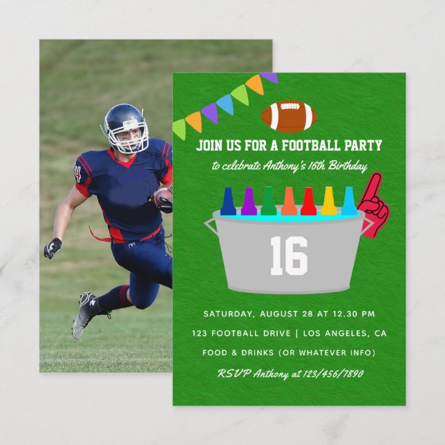 Football Birthday Party Photo Invitation (Front/Back)
