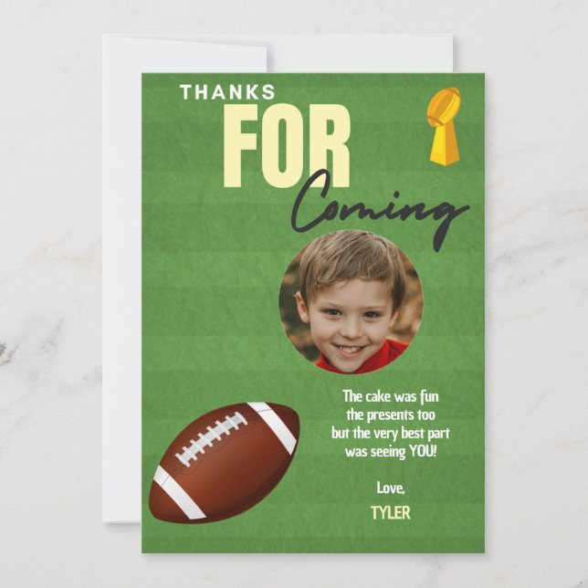 Football Birthday Party Thank You Card (Front)