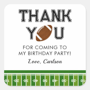 Football Birthday Party Thank You Square Sticker
