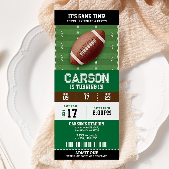Football Birthday Party Ticket Invitation (Creator Uploaded)