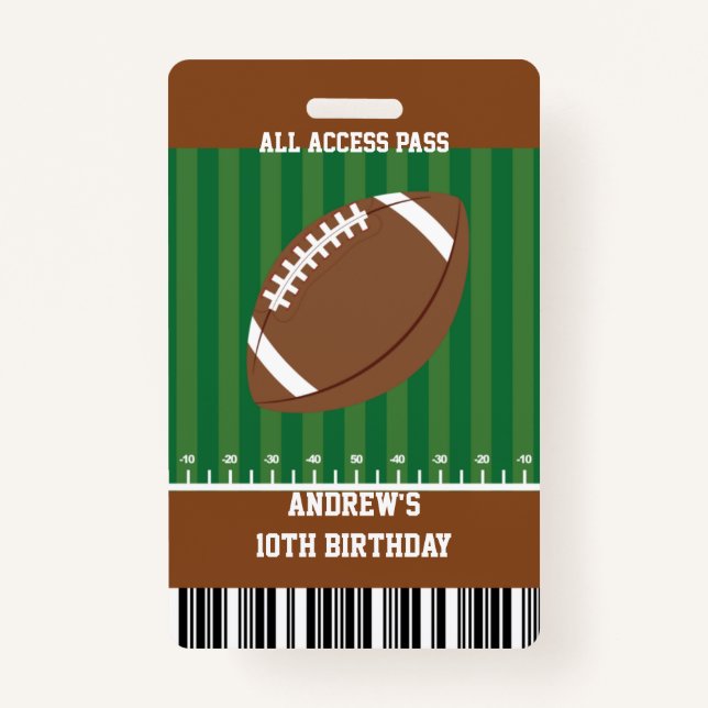 Football Birthday Party VIP Pass ID Badge (Front)