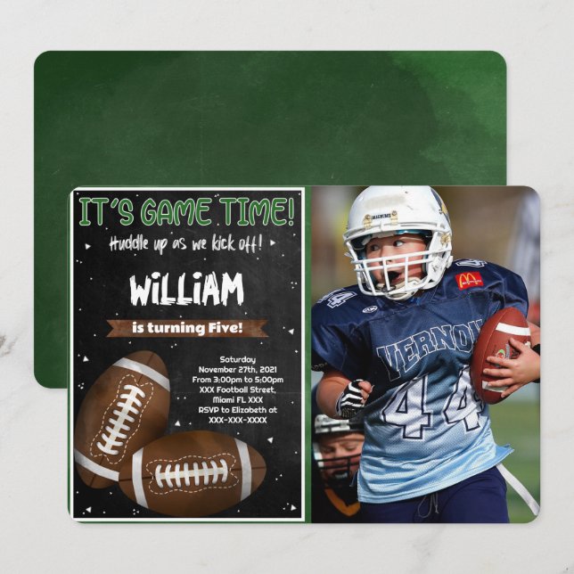 Football Birthday Photo Invitation (Front/Back)