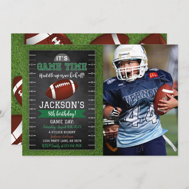 Football Birthday Photo Invitation Black (Front/Back)
