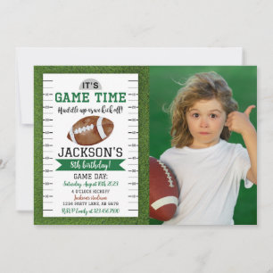 Football Birthday Photo Invitation White