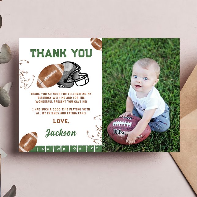 Football Birthday Photo Thank You Card (Creator Uploaded)