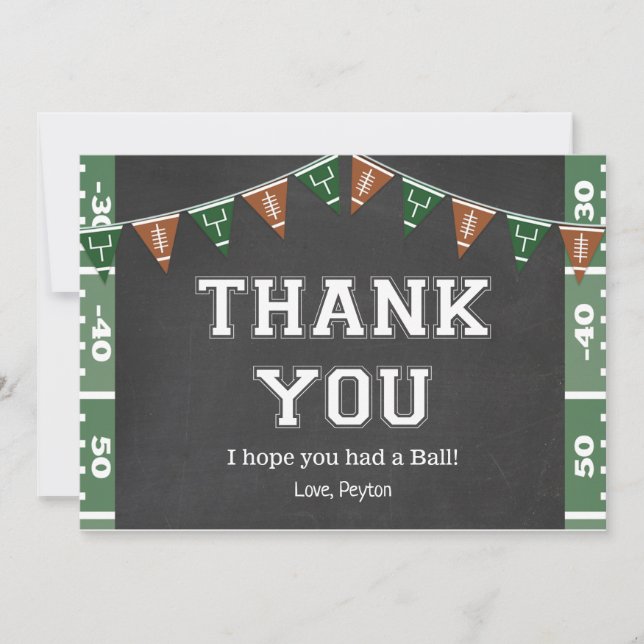 Football Birthday Thank You Card (Front)