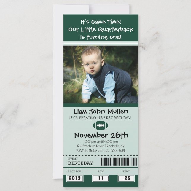 Football Birthday Ticket Invitation (Front)